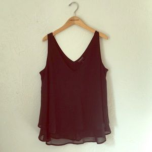 Black, layered chiffon short sleeve blouse.